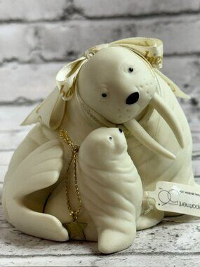 Department 56 Porcelain Figurine Christmas Ornament Snowbabies Walrus Baby Gold
